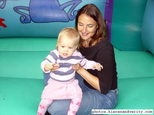 Verity with Bethany on the bouncy castle