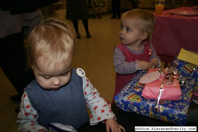 Bethany and Holly with presents