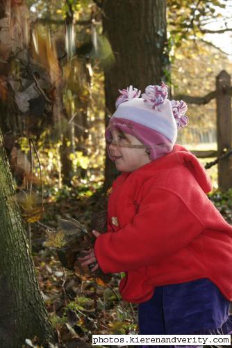 Amy and falling leaves