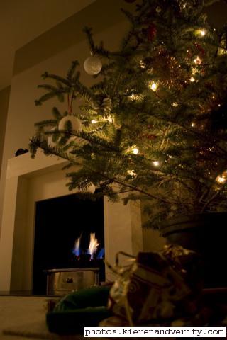 Christmas tree by fire