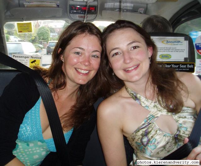 Liz and Verity in the taxi